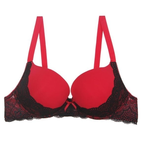 Youmita 42DD Red Floral Lace Overlay Plunge Bra NWT - Picture 1 of 11